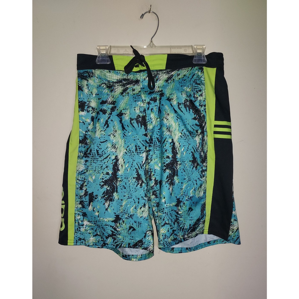 Adidas Mens Swim Trunks Medium 10" Board Shorts Mesh Lined Multi Black Green - Picture 2 of 9